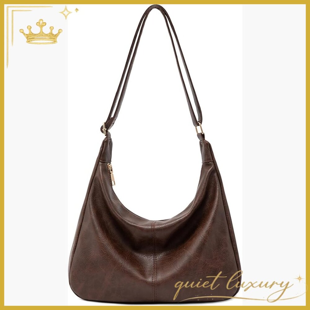 Foldable Vegan Leather Hobo Bag Adjustable Strap Large Capacity Tote